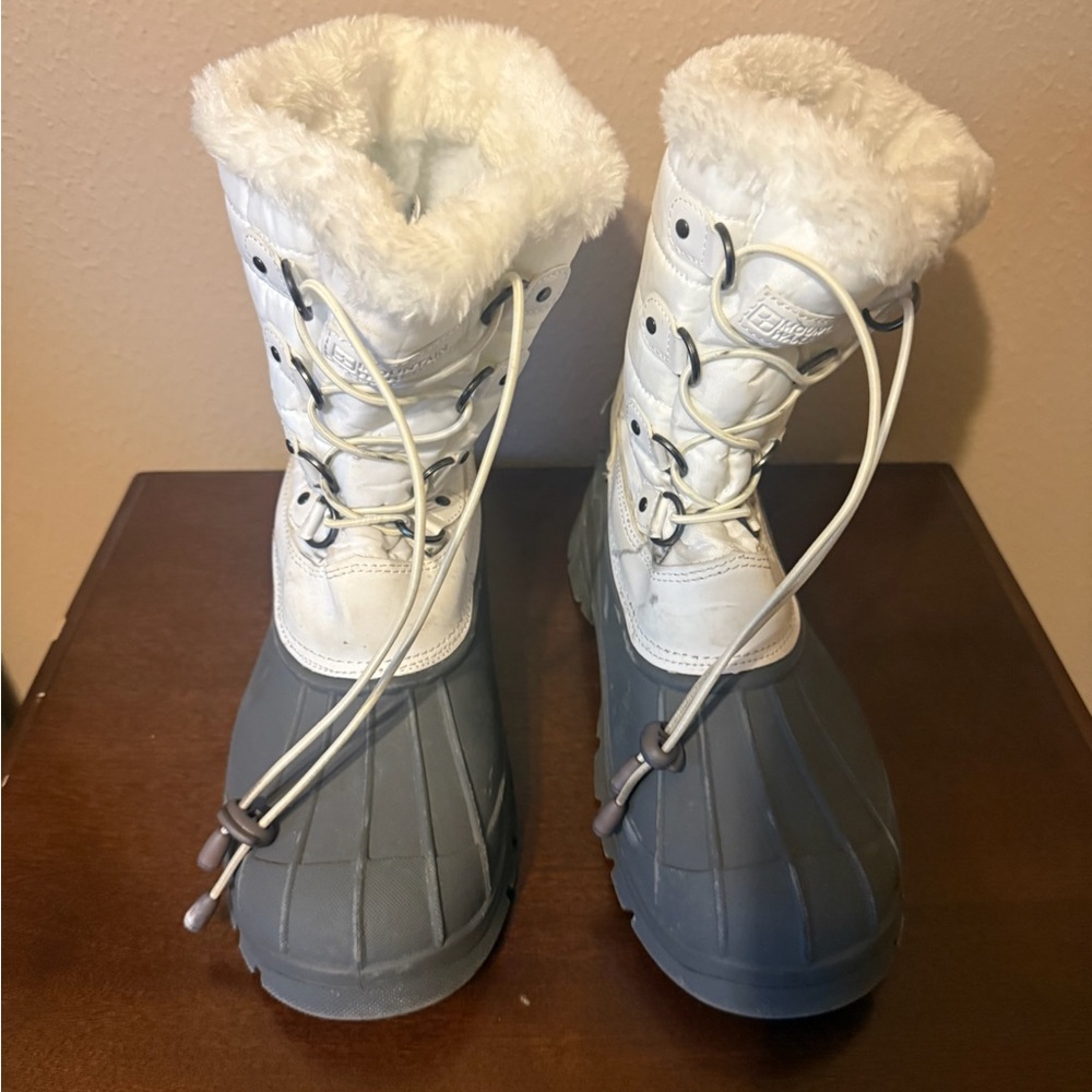 White and Gray Fur-Lined Winter Boots